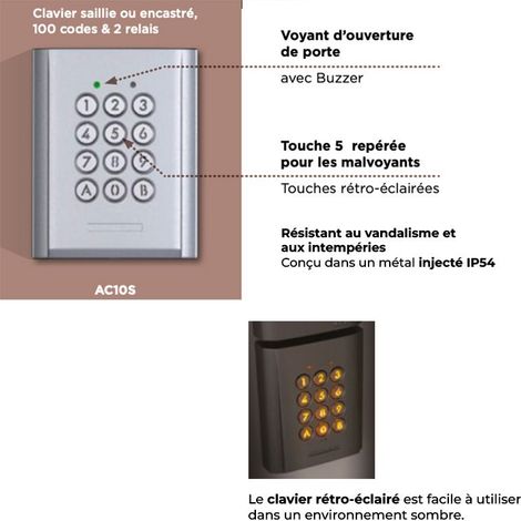 Clavier AIPHONE AC10S saillie 100 codes et 2 relais — photo 4
