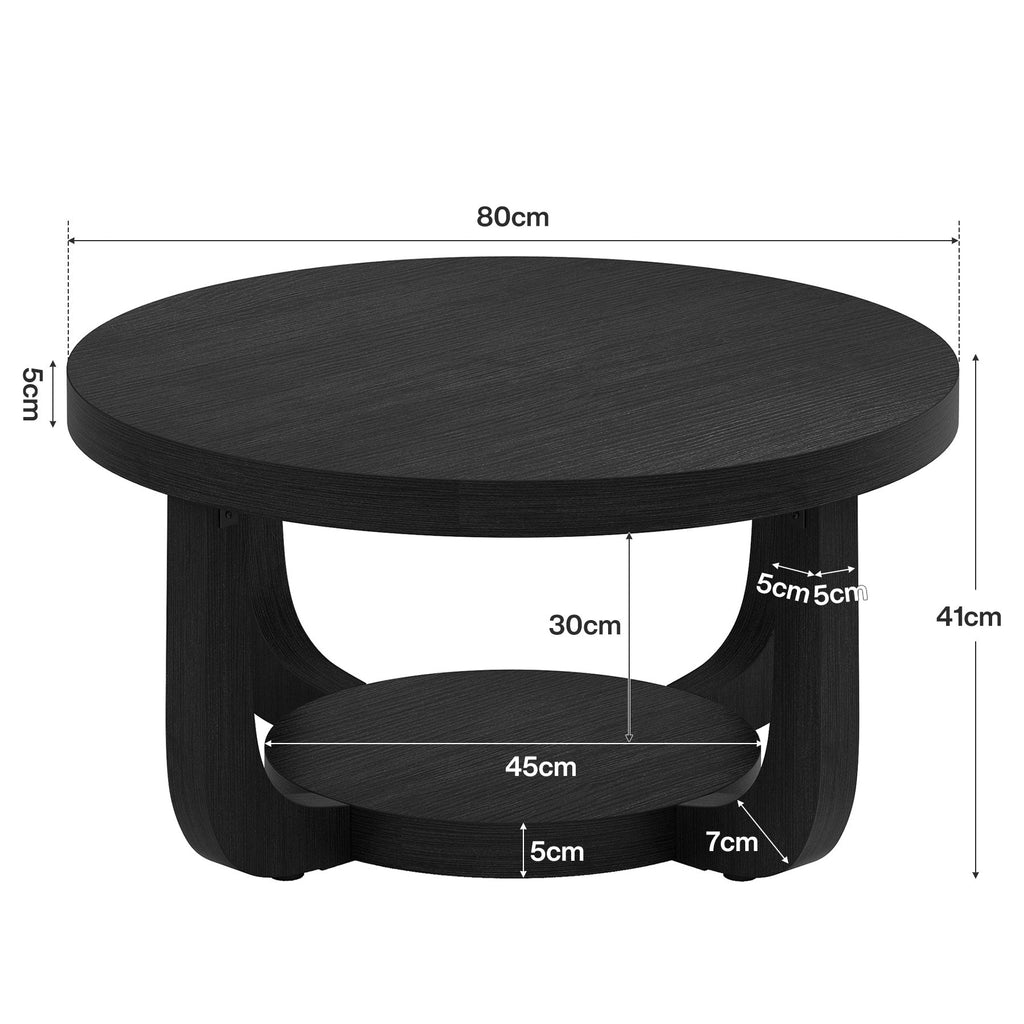 Tribesigns Table basse ronde, Table basse ronde à 2 niveaux avec espace de rangement