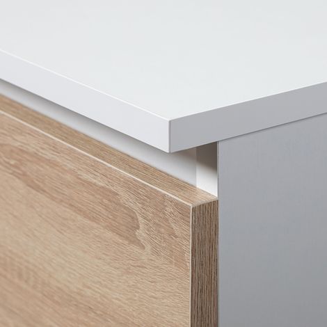 Akord – Bureau droit 90 cm – 4 tiroirs – Façade chêne sonoma – Panneau stratifié – Dimensions 90x50x77 cm – Pour espace de travail moderne — photo 5