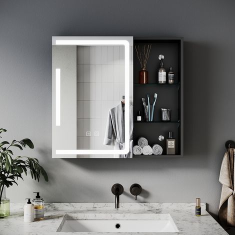 SIRHONA Armoire murale de salle de bain avec prise rasoir 3 modes d'éclairage 650x600mm Armoire de salle de bain design à rangement ouvert — photo 2
