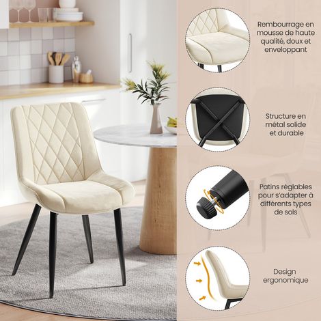 HavenlyHome - Lot de 4 Chaises Salle à Manger, Velours Beige, Assise Rembourrée, Ergonomique, Réglables,Pour Salon Chambre à Coucher — photo 4