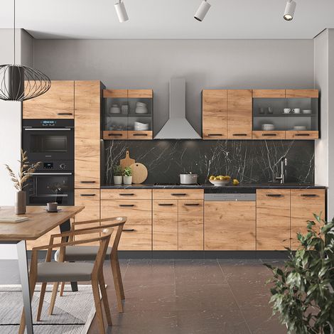 Cuisine R-Line, Chêne doré/anthracite, 350 cm avec armoire haute, sans plan de travail, Vicco — photo 1