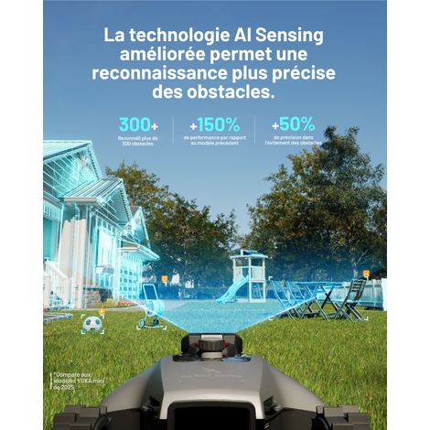 MAMMOTION YUKA Mini 2 800 Robot Tondeuse sans Fil Périmétrique, jusqu'à 800m², AI Traitement d’Image à Trois Caméras, Auto Cartographie Multi-Zones, DropMow — photo 3