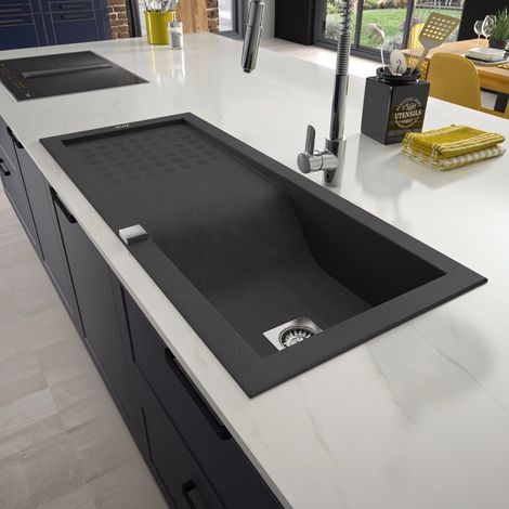 Carea Cuisine & Bain – Évier à encastrer 1 bac réversible – 118x50x18 cm – Blanc – Vidage automatique inclus – Pour meuble de 60 cm — photo 2