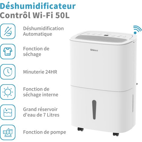 Shinco – Déshumidificateur 50L/jour pour pièces jusqu'à 55m² – Drainage continu, contrôle APP, filtre à charbon actif – Mode séchage et silence — photo 2