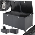 Coffre de rangement en polyrotin 625 litres XXL sur roulettes Coffre de jardin Coffre de coussin Banc noir Vérins à gaz