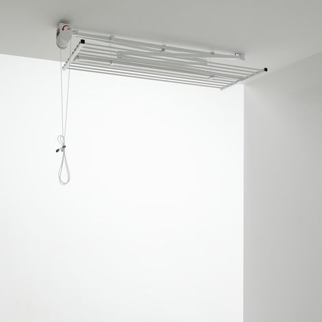 Étendoir de plafond en aluminium et acier – Séchoir vertical repliable 12m – Charge max 10kg – Dimensions L.152 x P.54 x H.25cm – Foxydry — photo 3