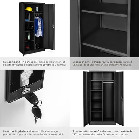 Armoire de rangement metallique en acier 180 x 80 40 cm noir — photo 4