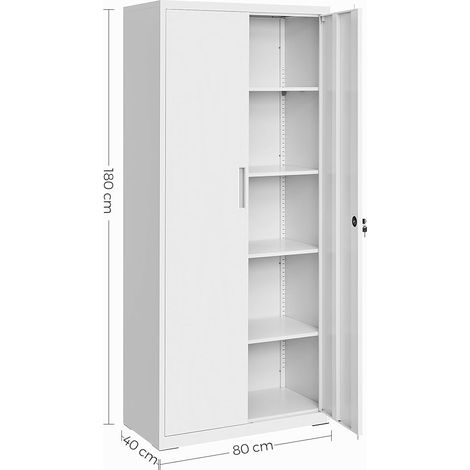 Songmics – Armoire à clés en acier avec 5 étagères réglables – Doubles portes – Serrure avec 2 clés – Kit anti-basculement – 40 x 80 x 180 cm – Blanc — photo 5