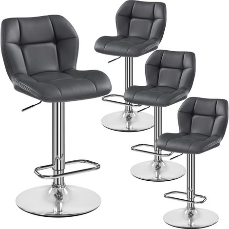 Yaheetech – Lot de 4 tabourets de bar réglables en hauteur – Similicuir et métal – Hauteur d'assise 62,5-84,5 cm – Capacité 136 kg – Gris — photo 1