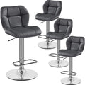 Yaheetech – Lot de 4 tabourets de bar réglables en hauteur – Similicuir et métal – Hauteur d'assise 62,5-84,5 cm – Capacité 136 kg – Gris — photo 1