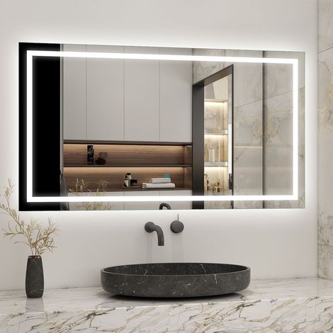 Acezanble – Miroir lumineux de salle de bain 120 x 80 cm – Éclairage LED anti-buée – IP44 – Interrupteur tactile – Montage vertical/horizontal — photo 2