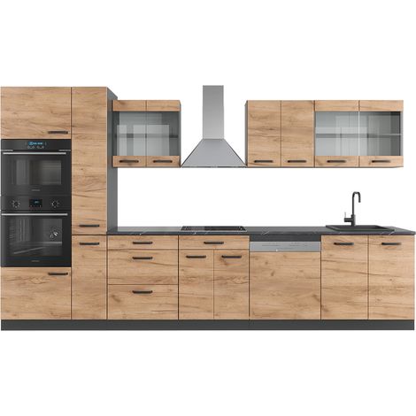 Cuisine R-Line, Chêne doré/anthracite, 350 cm avec armoire haute, sans plan de travail, Vicco — photo 2