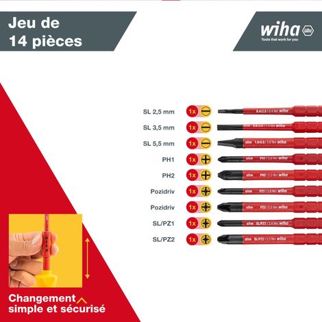 Wiha Jeu de tournevis dynamométriques TorqueVario®-S electric 0,8-5,0 Nm jeu mixte de 14 pcs à couple limité à réglage variable y compris une trousse repliable (40674) — photo 5