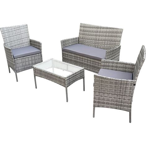 Svita – Ensemble de salon de jardin 4 pièces – Canapé en polyrotin gris – Table avec plateau en verre – Fauteuils avec coussins déperlant — photo 1