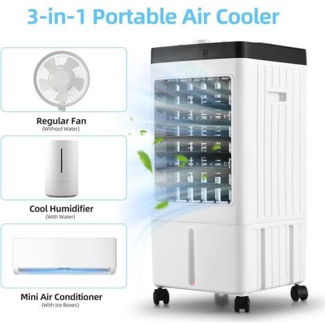 Climatiseur Refroidisseur Mobile, avec 3 Vitesses de Vent Réglables, Humidificateur, Refroidisseur d\'Air Silencieux, Climatisation pour Utilisation Intérieure, Bureau, Chambre, Dortoir — photo 2
