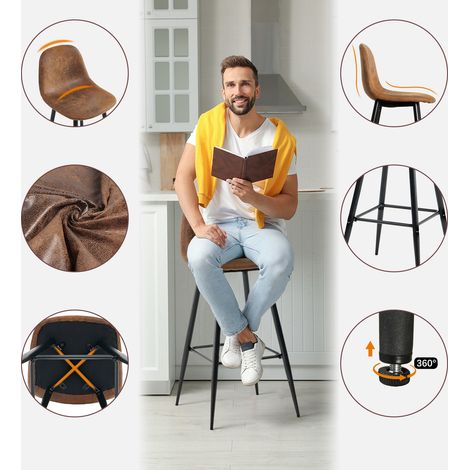 Meubles Cosy – Lot de 2 tabourets de bar rétro vintage – Dossier et repose-pieds – Sièges rembourrés en suédine marron – Hauteur 103.5cm – Style industriel — photo 4