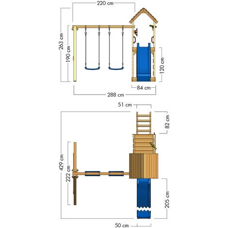 Aire de jeux WICKEY MultiFlyer - Toit en bois - Balançoire - Toboggan - Maison enfant extérieur - Bac à sable - Échelle d'escalade - Accessoires de jeux - Bleu