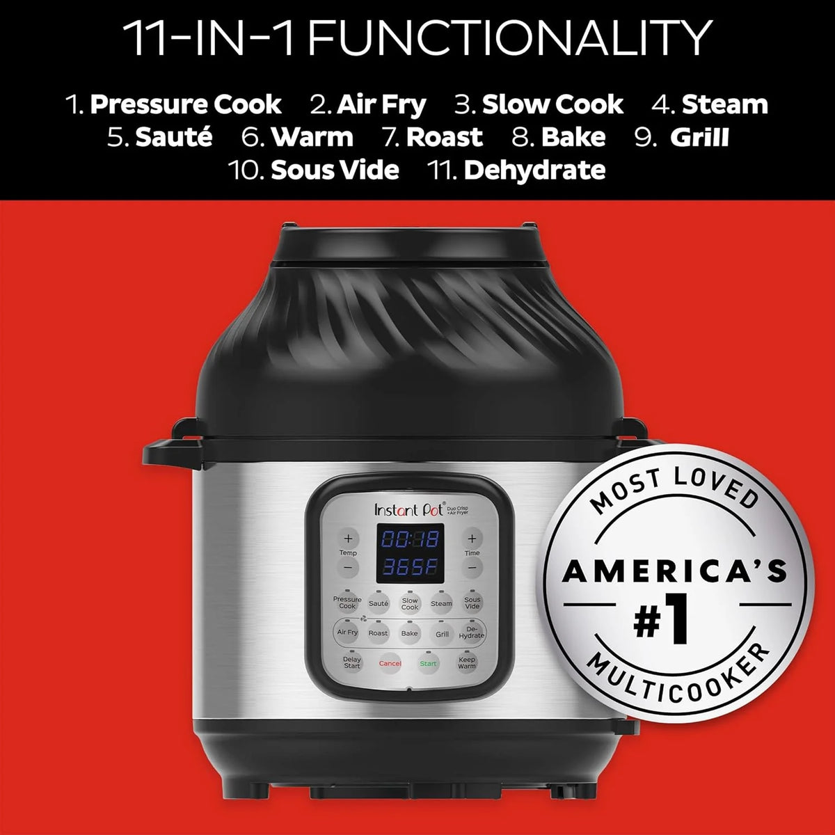 2026 Instant Pot Multicuiseur 11 en 1 Duo Crisp + Air Fryer, 8 L : autocuiseur, friteuse à air, mijoteuse, cuiseur à vapeur, machine sous vide, déshydrateur avec gril, réchaud et fonctions de cuisson