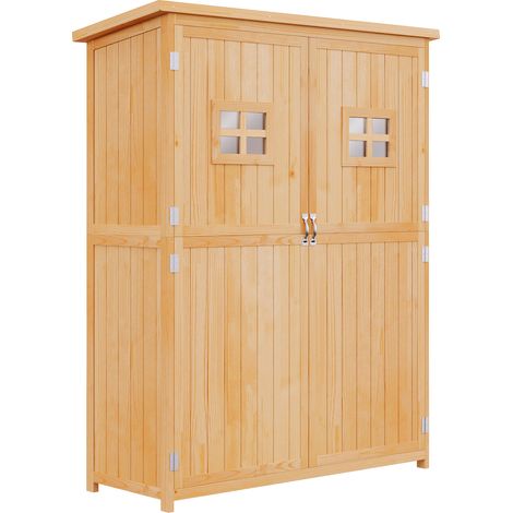Outsunny – Armoire de jardin en sapin massif 127,5x50x164cm – Toit bitumé étanche – 2 étagères à 3 niveaux – Protection UV et humidité