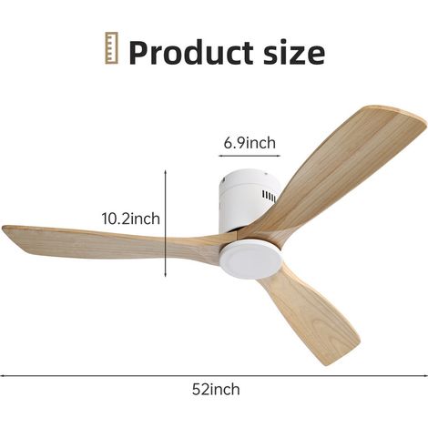 Ventilateur de plafond Sofucor CC - 3 pales en bois - Moteur réversible silencieux - Télécommande - Sans lumière - 132 cm - Blanc-jaune — photo 4