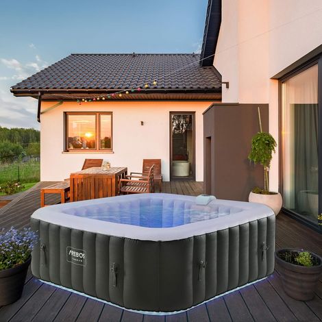Spa Gonflable AREBOS - Automatique - 185x185cm - 6 Personnes - Bande Lumineuse LED - 130 Jets de Massage - 910 L - Noir — photo 1