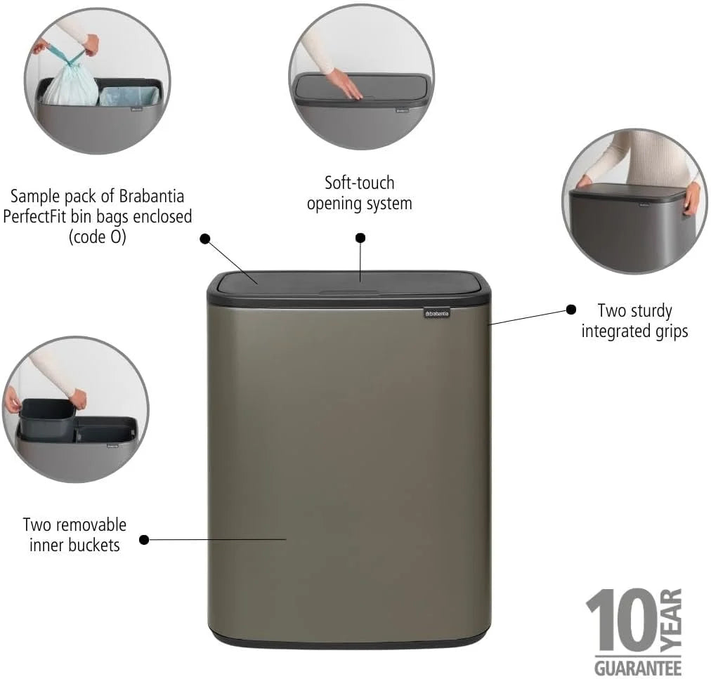 2026 Poubelle Brabantia, acier mat, anti-traces de doigts, 2 x 30 L