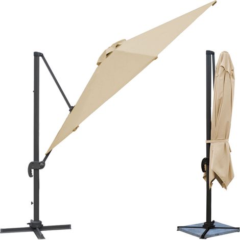 Happy Garden – Parasol déporté carré 3x3m beige – Toile polyester 200g/m² traitée anti-UV – Mât en aluminium – Inclinaison et rotation 360° — photo 2