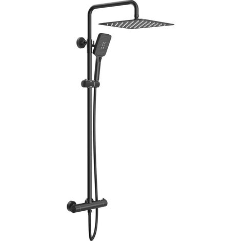 Colonne de douche thermostatique noire – Douche de tête carrée 30 x 30 cm en acier inoxydable – Thermostat avec sécurité à 38℃ – Pommeau pivotant 360° — photo 1