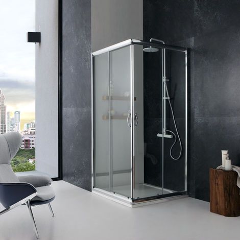 Kiamami Valentina – Porte de douche carrée 80x80 cm – Verre trempé 6 mm – Aluminium chromé – Ouverture coulissante – Nettoyage facile — photo 2