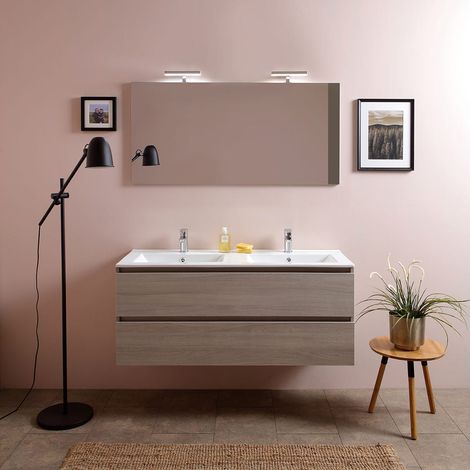 Meuble de salle de bains double lavabo KIAMAMI VALENTINA - 120 cm - Orme - Avec miroir — photo 1