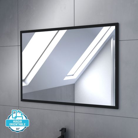 meuble salle de bain 80x80 cm - finition chene naturel + vasque noire + miroir - timber 80 - pack05 — photo 5