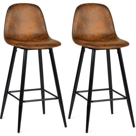 Meubles Cosy – Lot de 2 tabourets de bar rétro vintage – Dossier et repose-pieds – Sièges rembourrés en suédine marron – Hauteur 103.5cm – Style industriel — photo 1