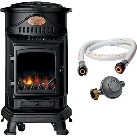 Universal – Poêle à gaz 3,4 kW noir mat – Fonte véritable – Autonomie 60h – Compatible butane 6/13 kg – Installation rapide sans conduit — photo 1