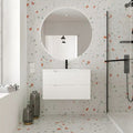 meuble de salle de bains leon 80cm blanc neige - 2 tiroirs en mdf ondulés - vasque à encastrer — photo 1