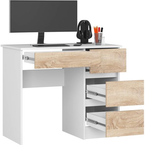 Akord – Bureau droit 90 cm – 4 tiroirs – Façade chêne sonoma – Panneau stratifié – Dimensions 90x50x77 cm – Pour espace de travail moderne — photo 2