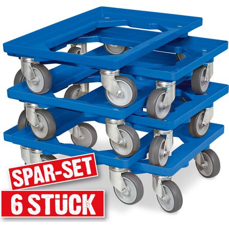 BRB Lot de 6 trottinettes de transport pour conteneurs 600 x 400 mm, capacité de charge 250 kg, bleu — photo 2