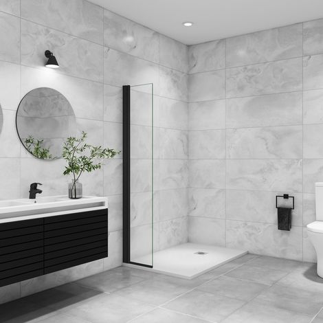 Aica Sanitaire – Paroi de douche à l'italienne pivotante 35x200cm – Verre trempé 8mm anticalcaire – Profilé en aluminium noir mat – Montage réversible — photo 1