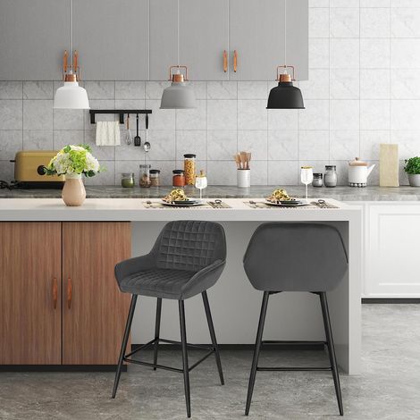 Woltu – Lot de 4 tabourets de bar – Hauteur d'assise 64 cm – Siège en velours gris foncé – Cadre en métal stable – Pour cuisine ou bar — photo 3