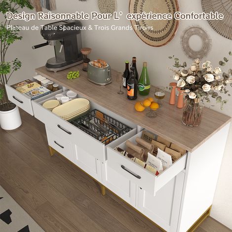 Buffet de Rangement Industriel Blanc – Meuble 140x40x80 cm avec 3 Portes, 6 Tiroirs et Étagères Réglables – Rangement Polyvalent pour Salon, Salle à Manger ou Bureau — photo 3
