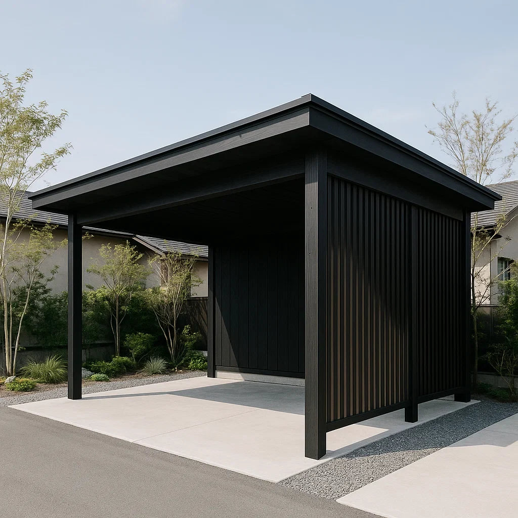 2026 Abri voiture 2 places avec toit métallique noir 531 × 309 × 253cm