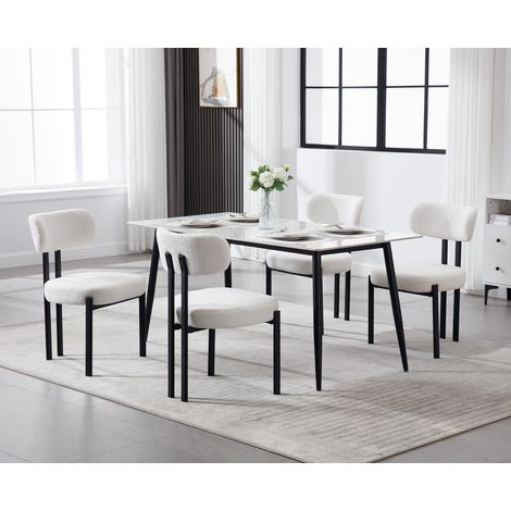 Wahson Lot de 2 chaises en fausse fourrure – Chaise salle à manger avec pieds en métal – Confortable et design moderne – Hauteur d'assise 48.25cm – Blanc — photo 4