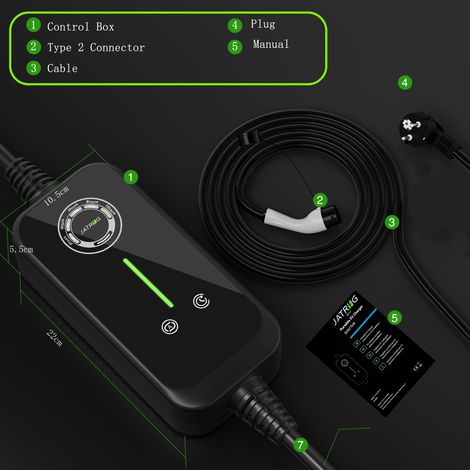 JATRHG EV Chargeur 7M 3.6KW-1.5KW 16A13A10A8A Type 2 station de Charge Voiture Electrique Portable Courant Commutable Voiture hybride Chargeur Rapide monophase