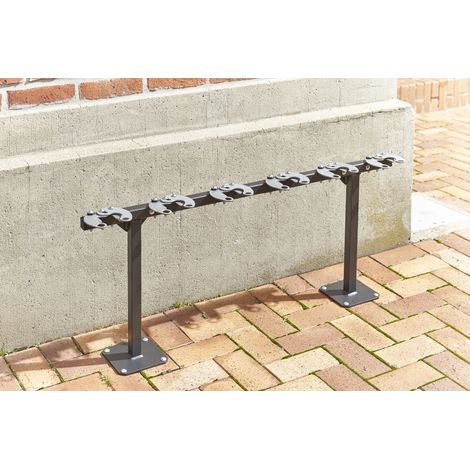 Mottez – Rangement pour 6 trottinettes sur pied – Système antivol par pince – Tube acier carré 30mm – Dimensions 106 x 17,5 x 50cm