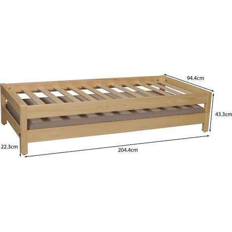 Le Quai Des Affaires – Lot de 2 lits empilables 90x200 cm – Structure en pin massif – 2 sommiers inclus – Hauteur matelas conseillée 18 cm — photo 4