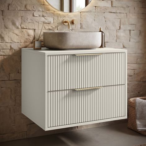 Badplaats – Meuble sous vasque 60 cm avec 2 tiroirs – Finition cashmere – Montage facile – Ouverture murale pour évacuation — photo 2