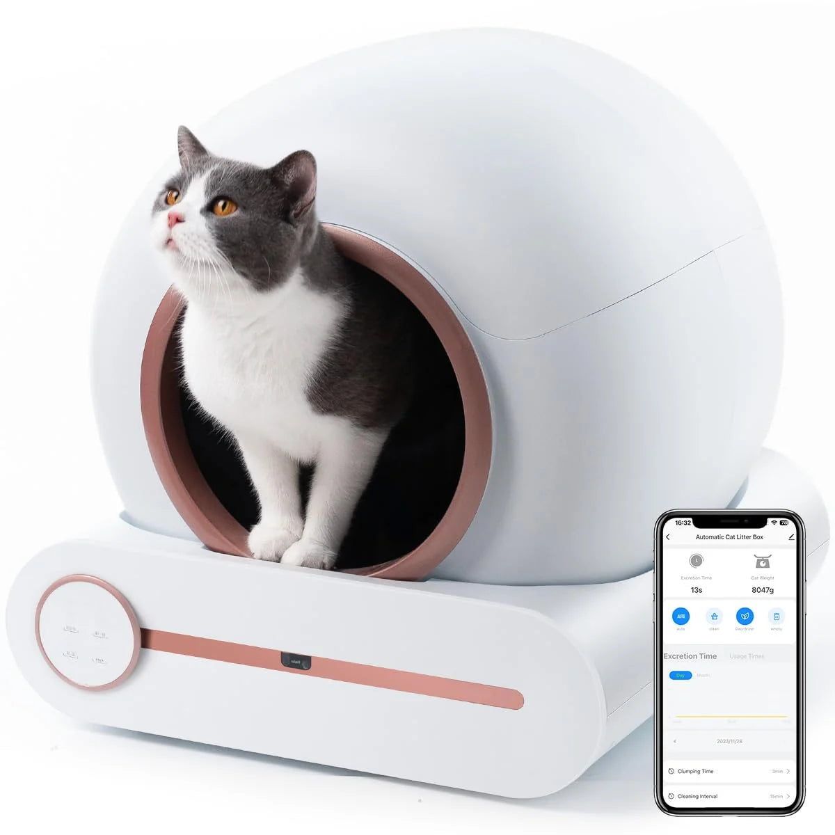 2026 Megonia Litière Autonettoyante Chat Automatique: 2.4GHz WiFi Con App Contrôle à Distance 65L Grande Capacité Anti-Pincem