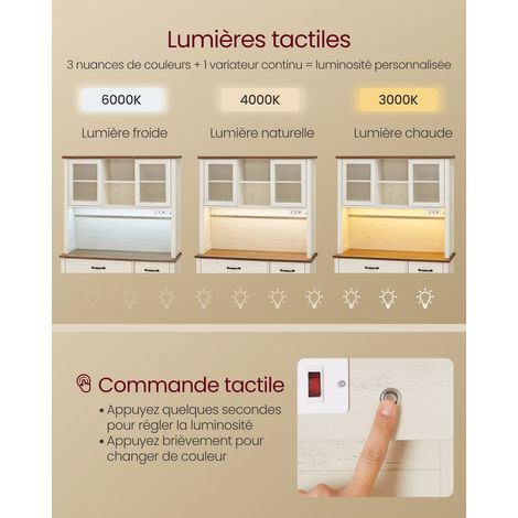Vasagle – Meuble de rangement avec lumières – Placard de cuisine avec multiprise intégrée – Étagères réglables – 39,5 x 106,5 x 180,6 cm – Blanc rustique et marron miel — photo 3