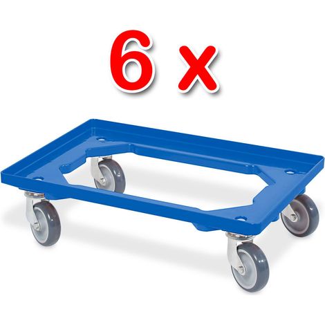 BRB Lot de 6 trottinettes de transport pour conteneurs 600 x 400 mm, capacité de charge 250 kg, bleu — photo 3
