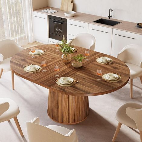 Tribesigns – Table à manger ovale 140 cm pour 6 personnes – Plateau en bois d'ingénierie – Base cylindrique en métal – Style rustique — photo 2